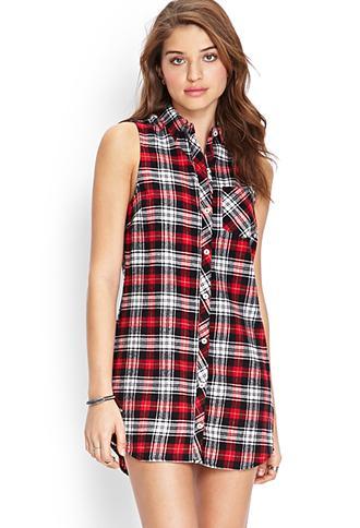 Forever21 Plaid Shirt Dress Red/black Small