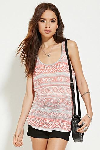 Forever21 Women's  Orange & Grey Tribal-inspired Tank