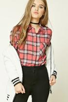 Forever21 Women's  Pink & Navy Tartan Plain Flannel Shirt