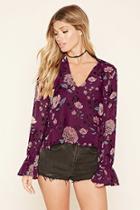 Forever21 Women's  Floral Self-tie Blouse