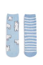 Forever21 Striped & Polar Bear Print Plush Crew Socks - 2 Pack