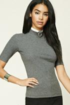 Forever21 Women's  Charcoal Ribbed High Neck Top
