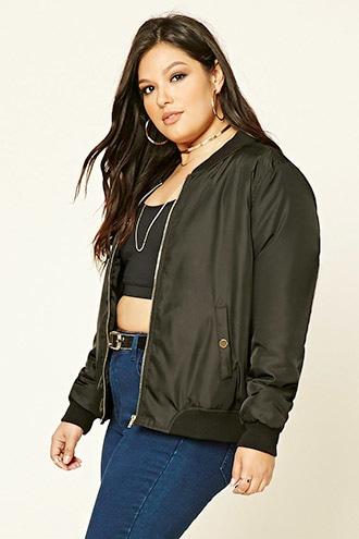 Forever21 Plus Women's  Black & Pink Plus Size Bomber Jacket