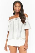 Forever21 Striped Crochet Off-the-shoulder Top