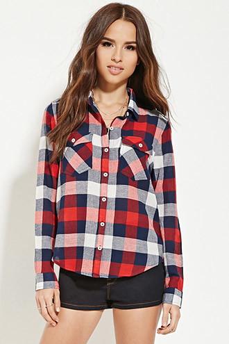 Forever21 Women's  Plaid Two-pocket Shirt