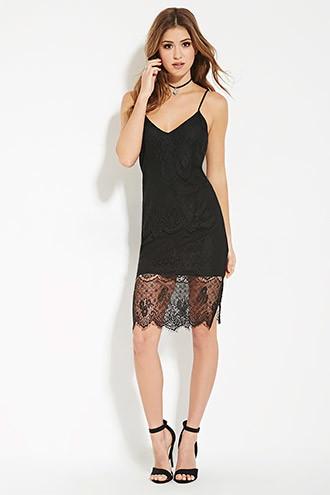 Forever21 Women's  Black Eyelash Lace Cami Dress
