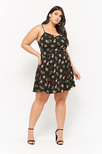 Forever21 Plus Size Floral Lace-up Skater Dress