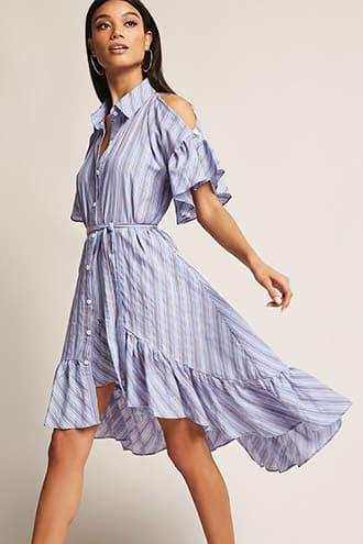 Forever21 Stripe High-low Shirt Dress