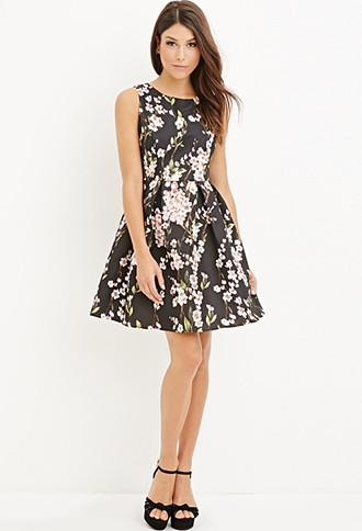 Forever21 Photo-floral Pleated Fit & Flare Dress