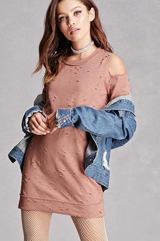 Forever21 Distressed Open-shoulder Dress