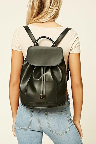 Forever21 Black Flap-top Faux Leather Backpack