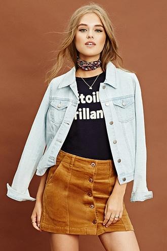 Forever21 Women's  Chestnut Corduroy Buttoned Skirt