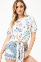 Forever21 Tropical Print Tie-front Top