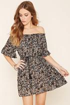 Forever21 Women's  Black & Peach Floral Off-the-shoulder Dress
