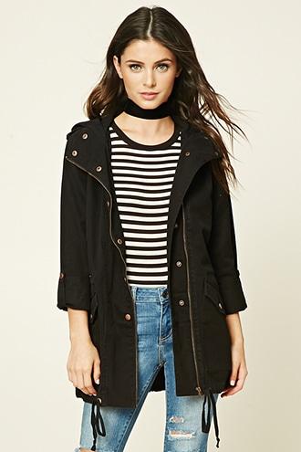 Forever21 Women's  Black Hooded Cargo Jacket