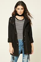 Forever21 Women's  Black Hooded Cargo Jacket