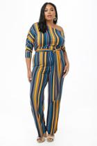 Forever21 Plus Size Striped One-shoulder Palazzo Jumpsuit
