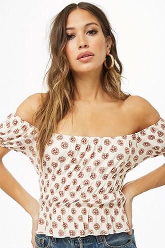 Forever21 Medallion Print Off-the-shoulder Top