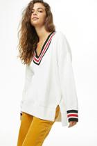 Forever21 Striped-trim V-neck Pullover