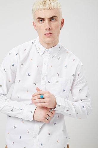 Forever21 Bird Print Fitted Shirt
