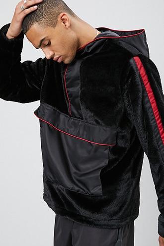 Forever21 Hooded Faux Fur & Nylon Pullover Jacket