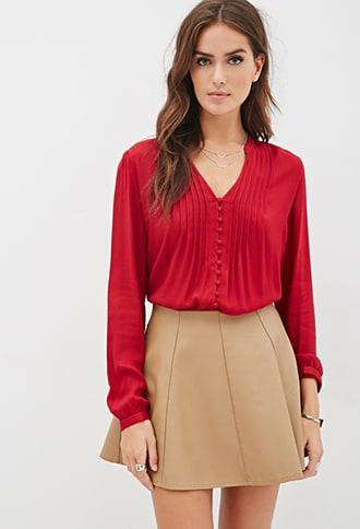Forever21 Contemporary Pintucked Button-down Blouse