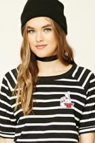 Forever21 Women's  Black & Cream Striped Love Patch Tee