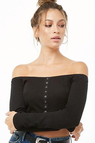 Forever21 Mock Button Off-the-shoulder Crop Top