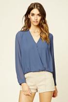 Forever21 Women's  Indigo Semi-sheer Surplice Top