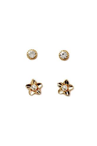 Forever21 Gold & Clear Floral Rhinestone Stud Set