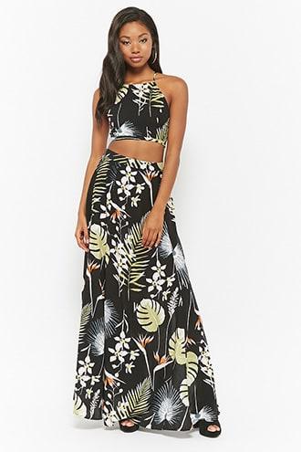 Forever21 Floral High-neck Top & Skirt Set