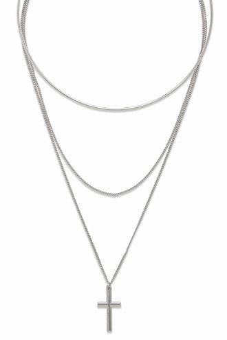 Forever21 Silver Cross Layered Necklace Set