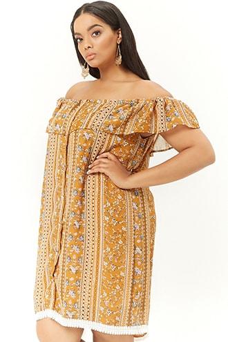Forever21 Plus Size Ornate Print Flounce Dress