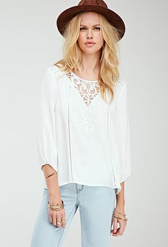 Forever21 Crochet Overlay Peasant Top