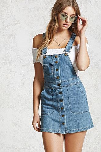 Forever21 Buttoned Denim Overall Dress