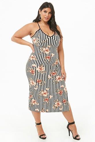 Forever21 Plus Size Striped Floral Cami Midi Dress