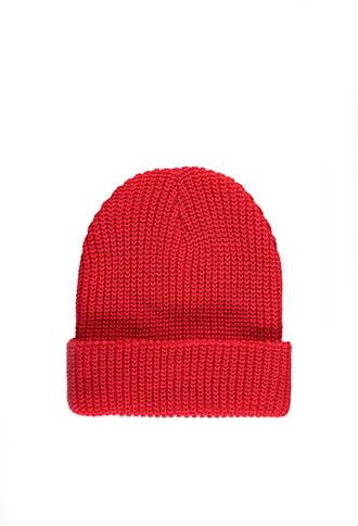 Forever21 Ribbed Fold-over Beanie (red)