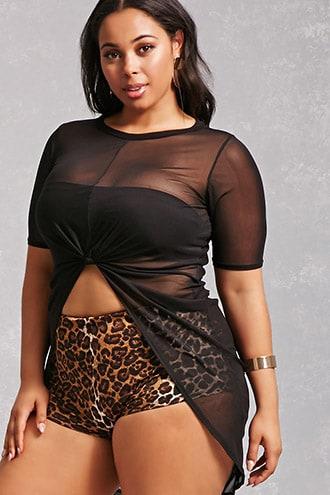 Forever21 Plus Size Knotted Mesh Top