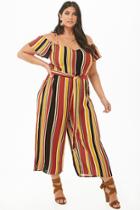 Forever21 Plus Size Striped Open-shoulder Palazzo Jumpsuit