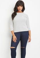 Forever21 Plus Women's  Cream & Black Plus Size Boat-neck Micro-striped Top