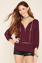 Forever21 Women's  Dotted Crochet Peasant Blouse