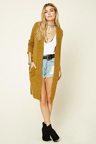 Forever21 Women's  Light Olive Wool-blend Sweater Cardigan