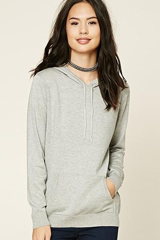 Forever21 Women's Heather Grey Sweater Knit Hoodie