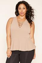 Forever21 Plus Women's  Plus Size Lace-up Peplum Top