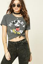 Forever21 Women's  Charcoal & White Mickey Mouse Graphic Tee