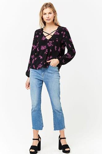 Forever21 Floral Crisscross Top