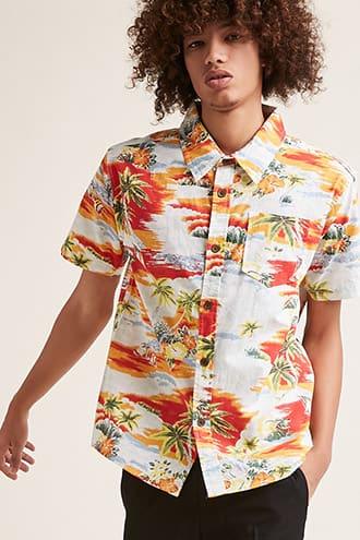 Forever21 In Gear Island Print Short-sleeve Shirt