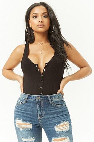 Forever21 Ribbed Button-down Tank Top