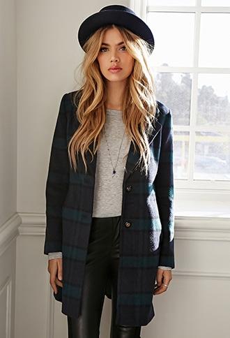 Forever21 Wool-blend Plaid Overcoat