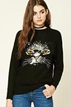 Forever21 Women's  Sequin Cat Sweater